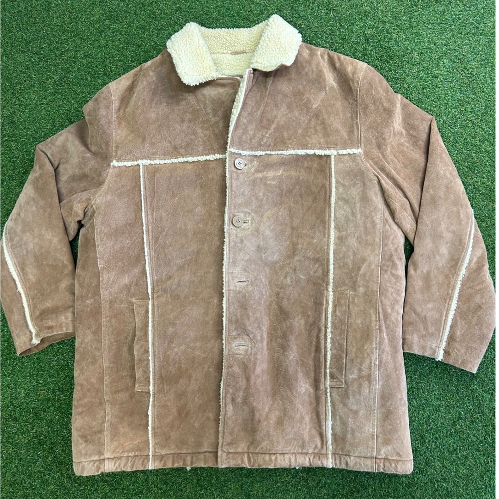 Wilsons Leather M. Julian Mens XL Tan Suede Faux Shearling Rancher Jacket Coat